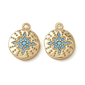 Synthetic Turquoise Pendants, Brass Flat Round Charms, Nickel Free