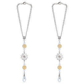 2шт. подвесные украшения в виде цветов из сплава, подвески-капли из стекла для зеркала заднего вида автомобиля