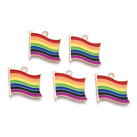 Rainbow Color Pride Flag Alloy Enamel Pendants, Light Gold
