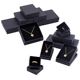 PandaHall Elite 16Pcs Square & Rectangle Cardboard Paper Jewelry Set Boxes, with Black Sponge, for Jewelry and Gift