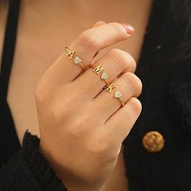 Регулируемые латунные кольца из манжеты из горного хрусталя, письмо и сердце