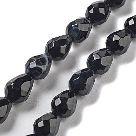 Natural Black Agate Beads Strands, Faceted Teardrop