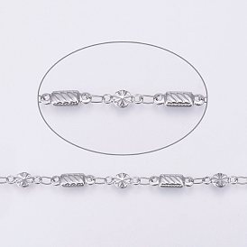 304 Stainless Steel Chains, Rectangle and Flower, Soldered