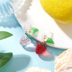 Клубничные прозрачные акриловые мобильные пылезащитные заглушки, с колпачками из АБС-пластика, имитирующими жемчуг