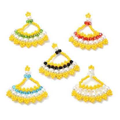 Glass Seed Beaded Pendants, Dress Charm, with Glass Pearl