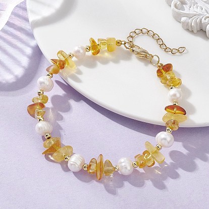 Браслеты из натурального янтаря, культивированного пресноводного жемчуга и латунных бусин для женщин, картофель и чипсы