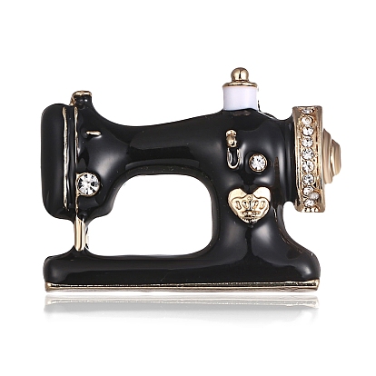 Alloy Enamel Brooch, with Rhinestone, Sewing Machine