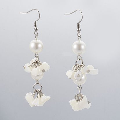 Boucles d'oreilles perles de nacre, avec des perles de coquille en spirale naturelles, 304 résultats en acier inoxydable et en fer