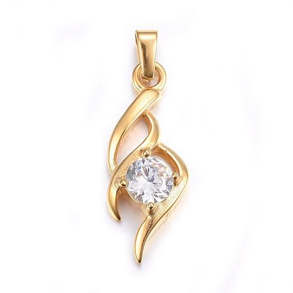 304 Stainless Steel Pendants, with Cubic Zirconia