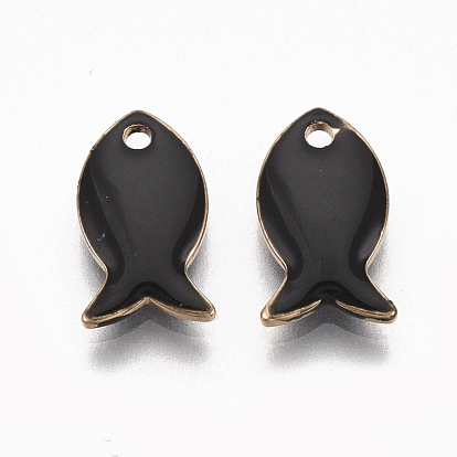 Raw(Unplated) Brass Enamel Charms, Enamelled Sequins, Jesus Fish, Nickel Free