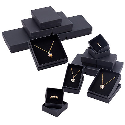 16boîtes à bijoux carrées et rectangulaires en carton, avec une éponge noire, pour bijoux et cadeaux