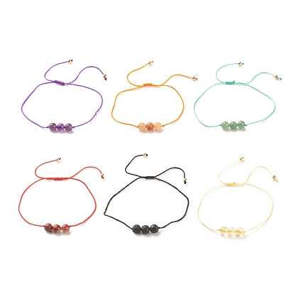 6Pcs 6 Style Natural & Synthetic Gemstone Round Beads Cord Bracelets Set, Stackable Adjustable Bracelets for Women