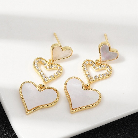 Серьги-гвоздики из латунного микро-паве, с оболочкой, без свинца и без кадмия, долговечный, сердце