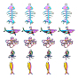 20Pcs 5 Style Rainbow Color Alloy Pendants, Fishbone & Fish & Shark & Octopus