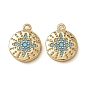 Synthetic Turquoise Pendants, Brass Flat Round Charms, Nickel Free