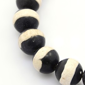 Tibetan Style Striped Pattern dZi Beads, Natural Agate Round Beads