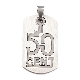 201 Stainless Steel Pendants, Split Dog Tag Pendant, Rectangle with Word CENT & Number 50