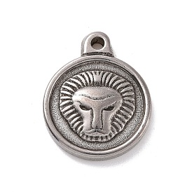 304 Stainless Steel Pendants, Flat Round with Lion