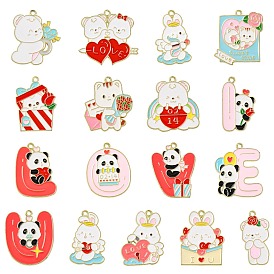 34Pcs 17 Styles Valentine's Day Alloy Enamel Pendants, Mixed Shapes