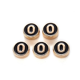 Alloy Enamel Beads, Flat Round, Number, Cadmium Free & Lead Free, Light Gold