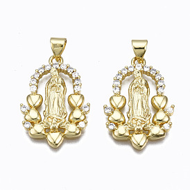 Brass Micro Pave clear Cubic Zirconia Pendants, Nickel free, Virgin Mary