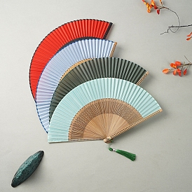 Bamboo Folding Fan with Tassel, for Party Wedding Dancing Decoration