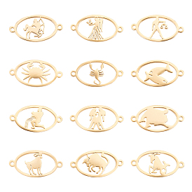 12Pcs 12 Style 304 Stainless Steel Links Connectors, Oval with Twelve Constellation/Zodiac Sign