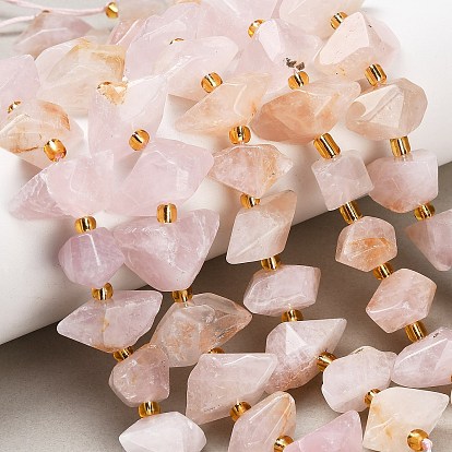 Природного розового кварца нитей бисера, двойные концевые заостренные самородки бусины, с бисером