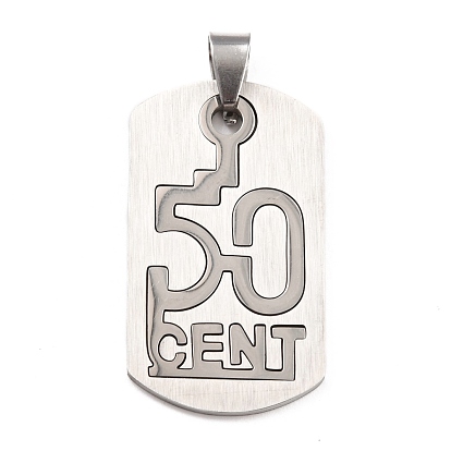 201 Stainless Steel Pendants, Split Dog Tag Pendant, Rectangle with Word CENT & Number 50
