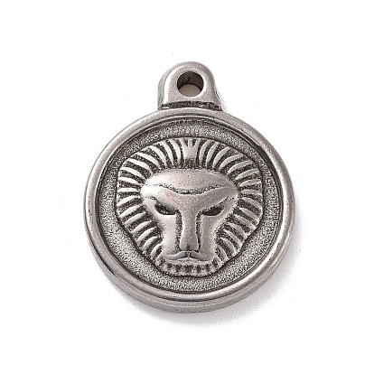 Pendentifs en acier inoxydable, plat et circulaire avec lion