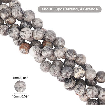 CHGCRAFT 4 Strands Natural Map Stone/Picasso Stone/Picasso Jasper Beads Strands, Round