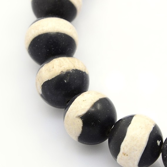 Tibetan Style Striped Pattern dZi Beads, Natural Agate Round Beads