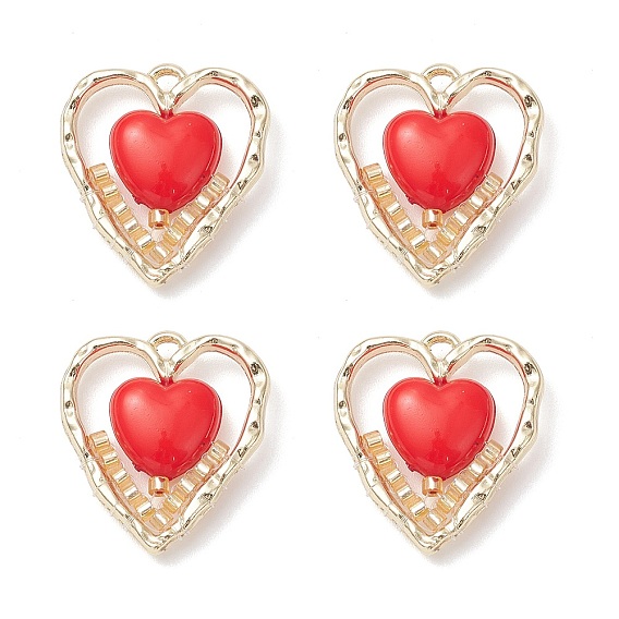 Подвески в форме сердца из стеклянного сплава с бусинами, с акриловой