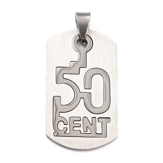 201 Stainless Steel Pendants, Split Dog Tag Pendant, Rectangle with Word CENT & Number 50