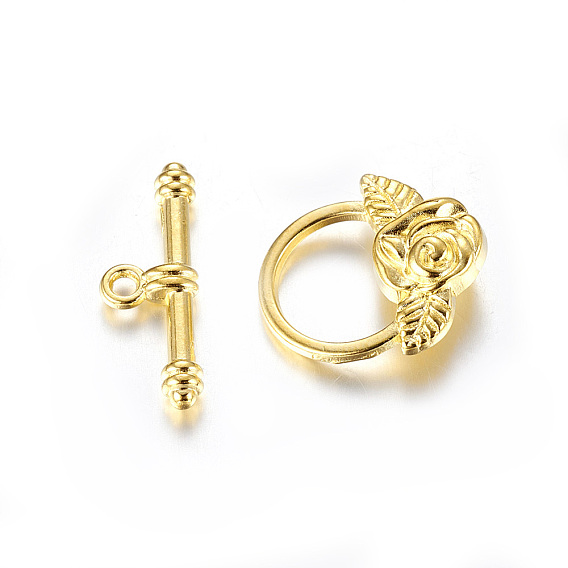 Tibetan Style Toggle Clasps, Lead Free and Cadmium Free, Flower: 18x19mm, Bar: 4x24mm, Hole: 2mm