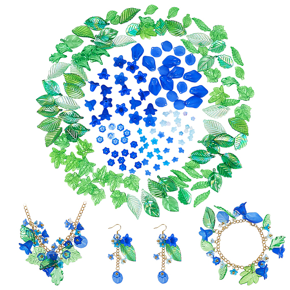 Наборы для самостоятельного изготовления цветочных композиций из листьев, включая акриловые колпачки для бусин, бусины и подвески.