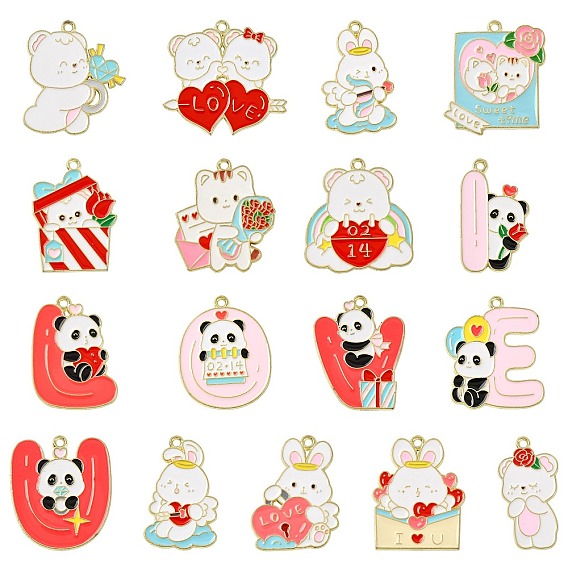 34Stück 17Stile Valentinstag-Legierungs-Email-Anhänger, Mischformen