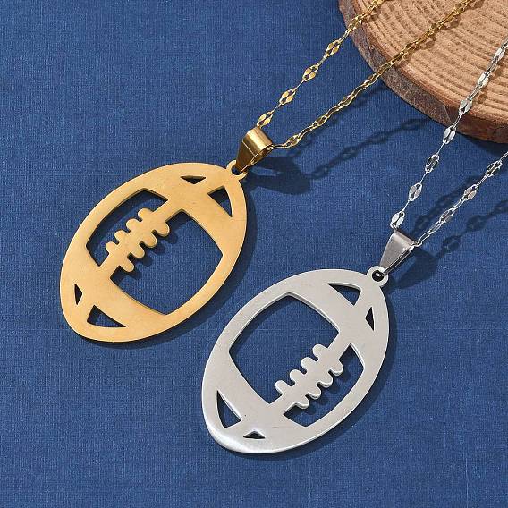 201 полые ожерелья из нержавеющей стали с подвесками в стиле регби