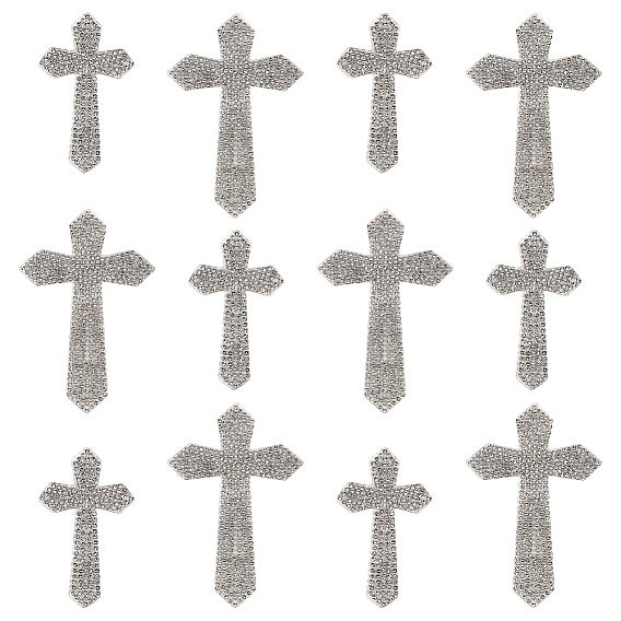 12Pcs 2 Styles Cross Hotfix Rhinestone (Hot Melt Adhesive On The Back), Iron on Patches, Rhinestone Trimming