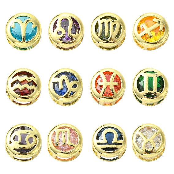 Латунные микро проложить кубических циркония шарики прокладки, плоский круг с двенадцатью созвездиями, золотые