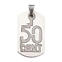 201 Stainless Steel Pendants, Split Dog Tag Pendant, Rectangle with Word CENT & Number 50