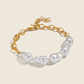 Элегантные браслеты из натуральных жемчужных бусин, 304 женские браслеты-цепочки из нержавеющей стали, самородки