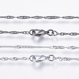 Collares de cadena de latón chapados en estantes ecológicos, cadenas de singapur / cadenas de olas de agua, larga duración plateado