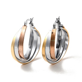 Three Tone Twist Ring 304 Stainless Steel Hoop Earrings for Women