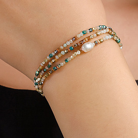 Vintage Elegant Imitation Pearl & Glass Beaded Stretch Bracelet Sets for Women