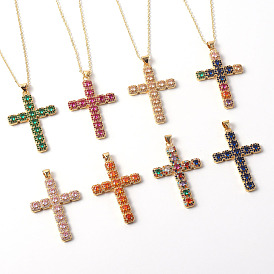 Crystal Copper Cross Pendant Necklace - Elegant European Style Jewelry for Women