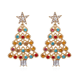 Sparkling Christmas Tree Earrings with Colorful Rhinestones - Festive and Unique Holiday Jewelry