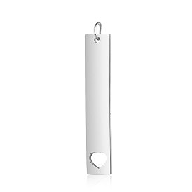 201 Stainless Steel Pendants, Mirror Polished Finish, Rectangle with Heart