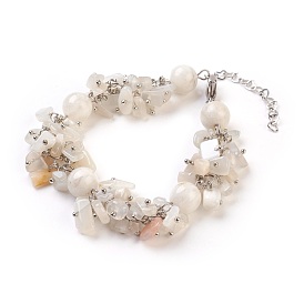 Natural White Moonstone Bracelets, with Metal Findings, Chip