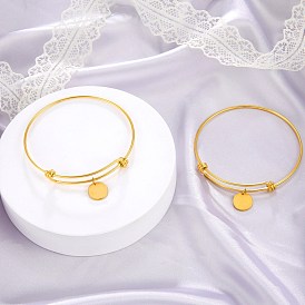 Регулируемые расширяемые 304 браслеты из нержавеющей стали, браслеты с подвесками для женщин, плоско-круглые